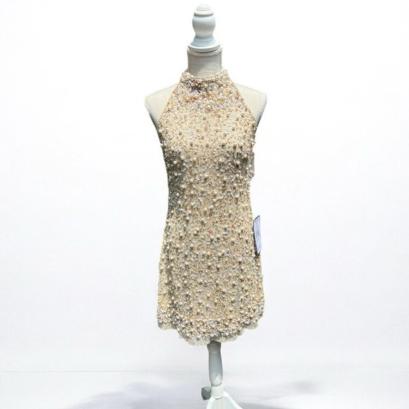 🌻NEW w.tags Adrianna Papell Beaded Halter Party Dress Size 6 | $275 Retail - Picture 2 of 16